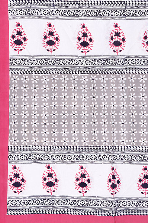 20s Cotton KING SIZE Bed Cover In Floral BlockPrint