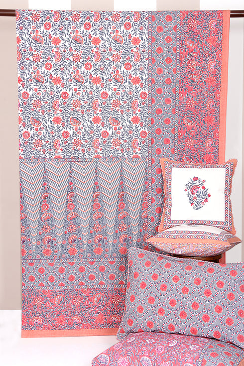 20s Cotton Bed Cover in Floral Block Print