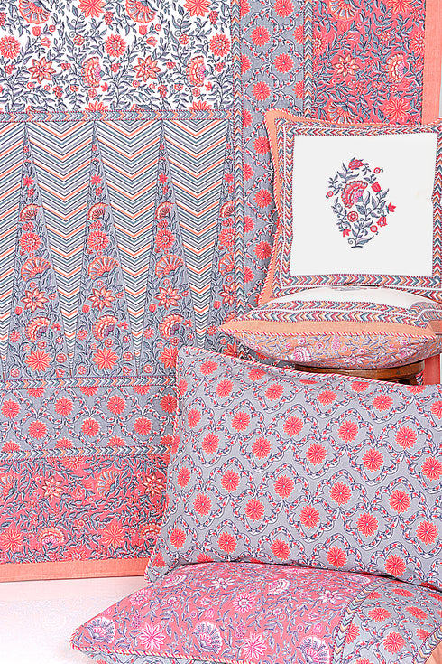 20s Cotton Bed Cover in Floral Block Print