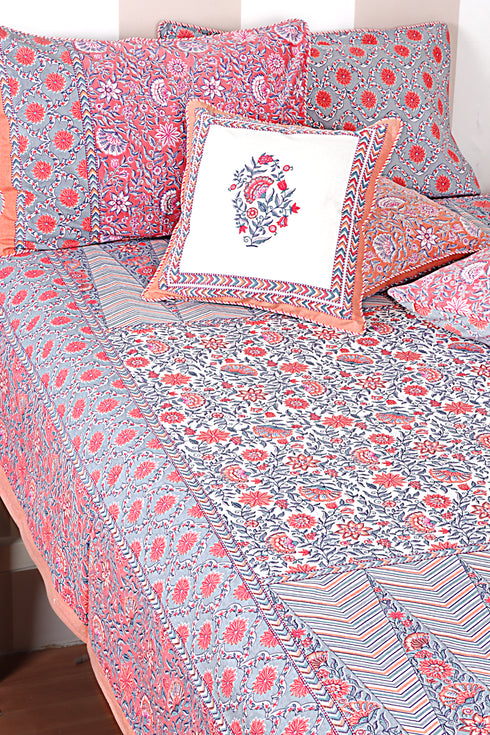 20s Cotton Bed Cover in Floral Block Print