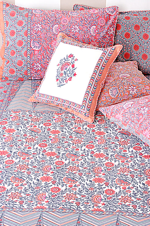20s Cotton Bed Cover in Floral Block Print