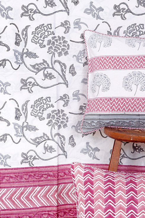20s Cotton Bed Cover in Floral Block Print