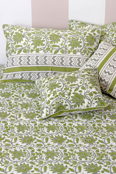 40s Cotton Pillow Cover in Floral Block Print