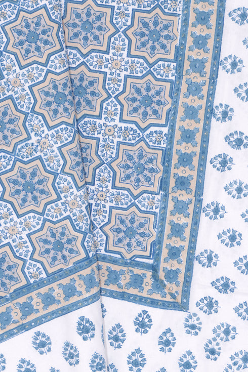 20s Cotton Bed Cover In Geometric Block Print