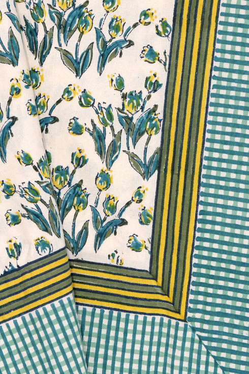 20’s Cotton Bed Cover In Floral Block Print