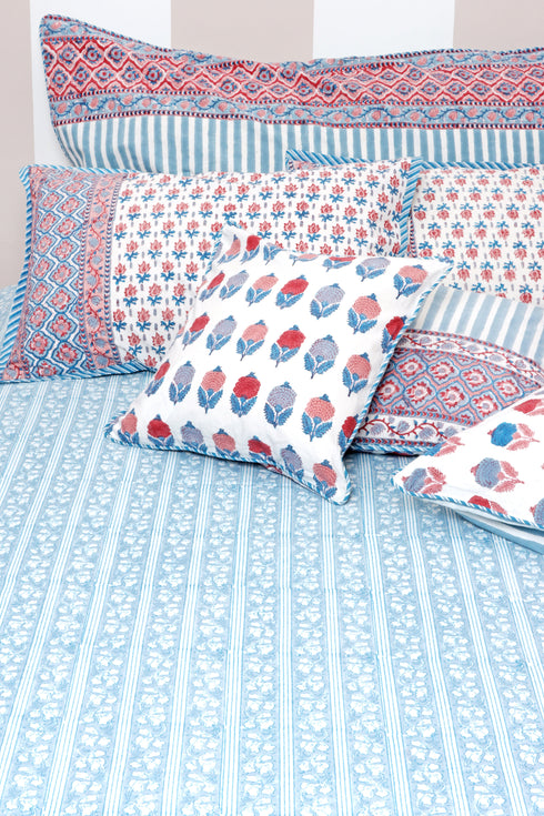 20s Cotton Bed Cover in Floral Block Print