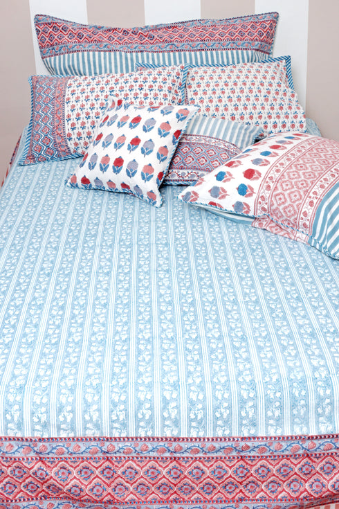 20s Cotton Bed Cover in Floral Block Print