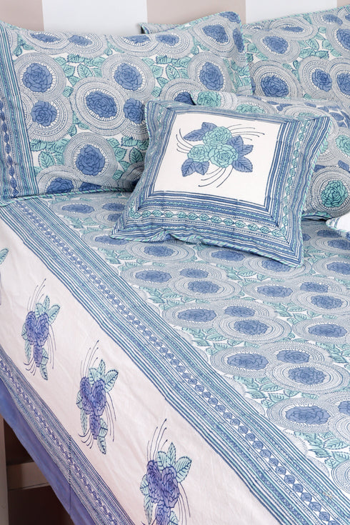 20s Cotton Bed Cover in Floral Block Print