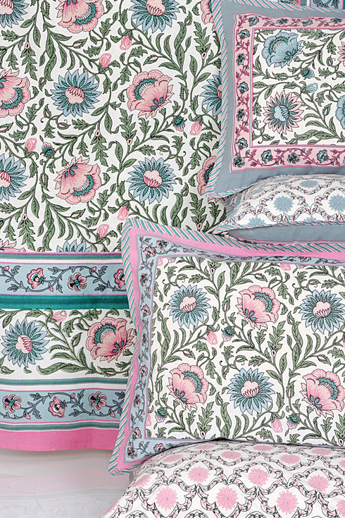 20s Cotton Bed Cover in Floral Block Print