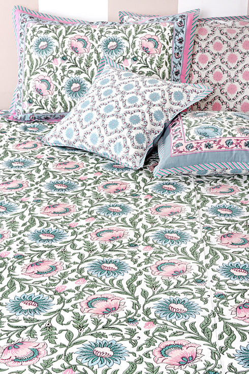 20s Cotton Bed Cover in Floral Block Print