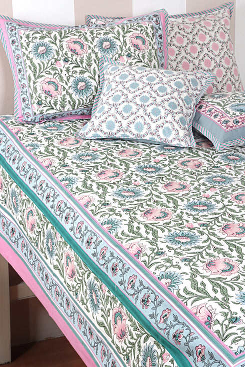 20s Cotton Bed Cover in Floral Block Print