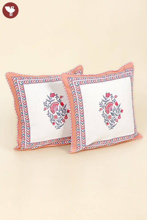 20s Cotton Cushion Cover in Floral Block Print
