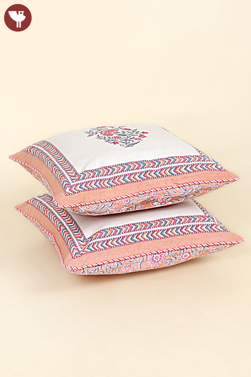 20s Cotton Cushion Cover in Floral Block Print