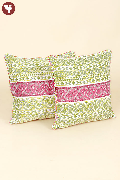 20s Cotton Cushion Cover In Geometric Block Print