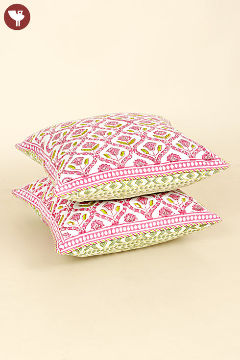 20s Cotton Cushion Cover In Geometric Block Print