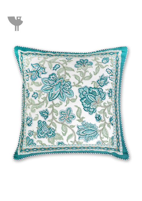 20s Cotton Cushion Cover In Emerald Green Floral Print