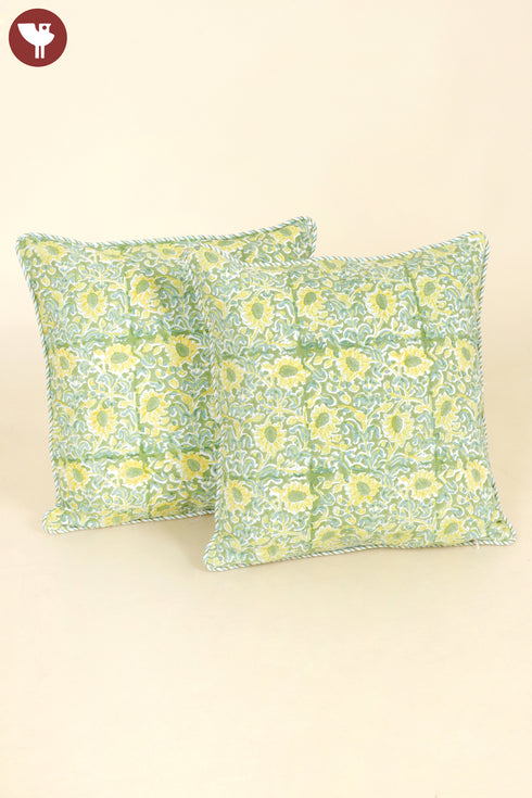 20s Cotton Cushion Cover in Floral Block Print