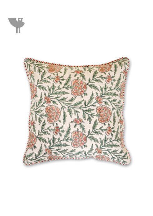 20s Cotton Cushion Cover in Block Print with Piping