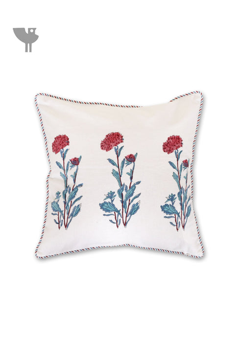 20s Cotton Cushion Cover in Block Print with Piping