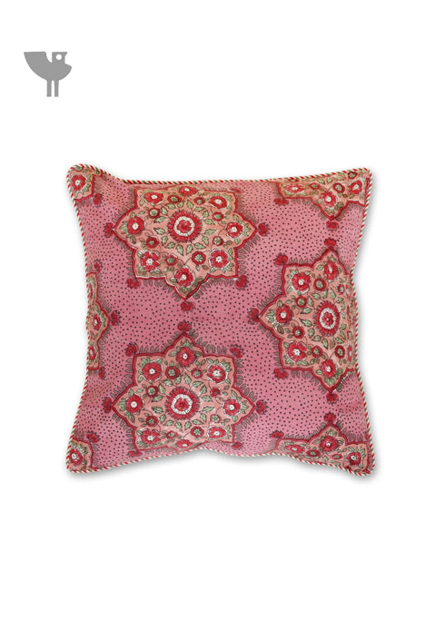 20s Cotton Cushion Cover in Floral Block Print