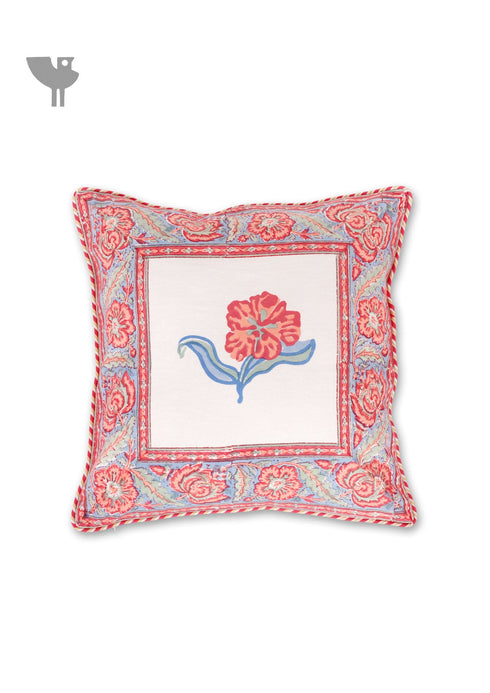 20s Cotton Cushion Cover in Floral Block Print