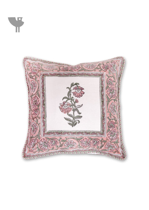 20s Cotton Cushion Cover in Floral Block Print