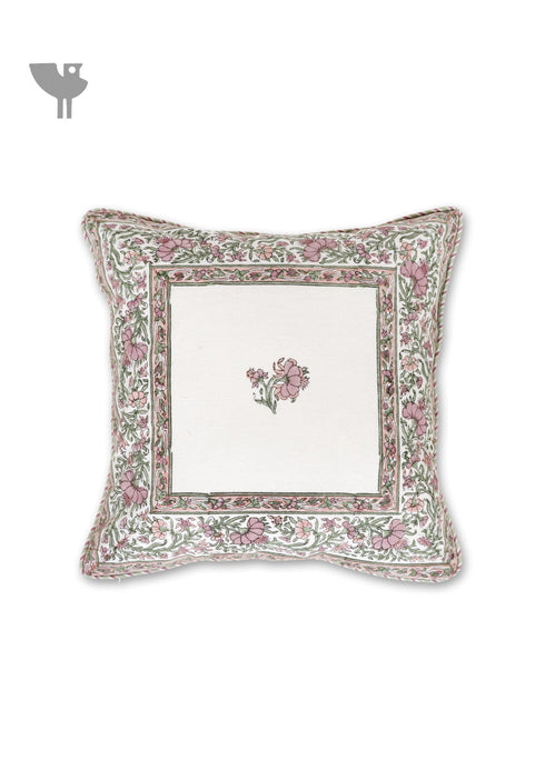 20s Cotton Cushion Cover In Floral Block Print Soft White Peach