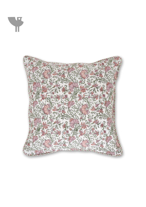 20s Cotton Cushion Cover In Floral Block Print Soft White Peach