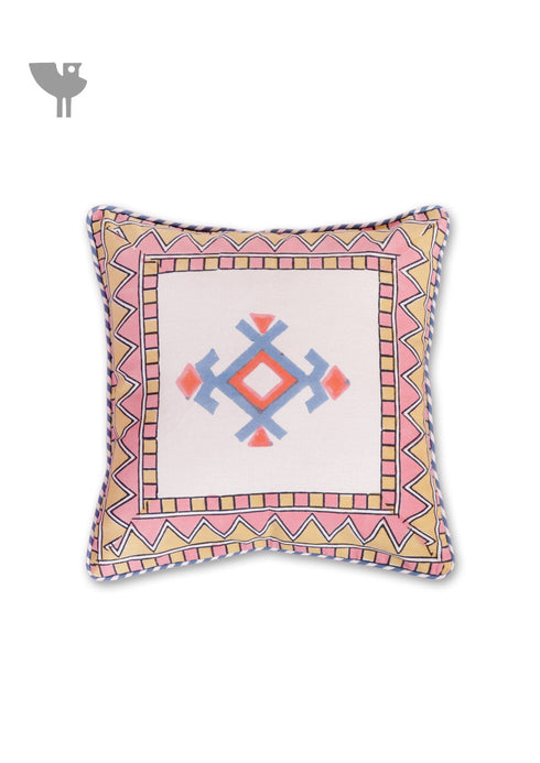 20s Cotton Cushion Cover in Block Print with Piping