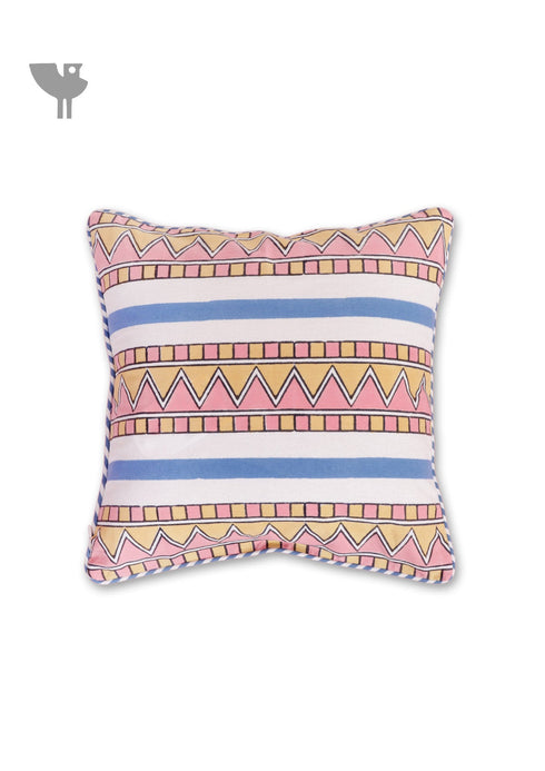 20s Cotton Cushion Cover in Block Print with Piping