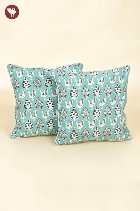 20s Cotton Cushion Cover in Block Print with Piping