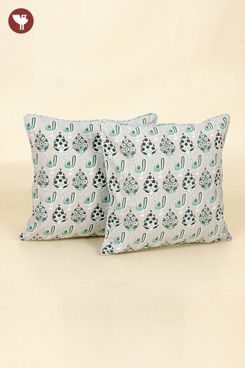 20s Cotton Cushion Cover in Block Print with Piping