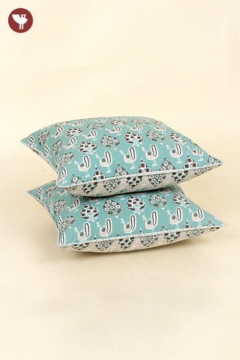 20s Cotton Cushion Cover in Block Print with Piping