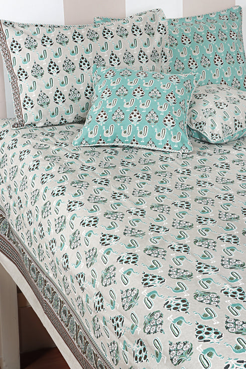 20s Cotton Cushion Cover in Block Print with Piping