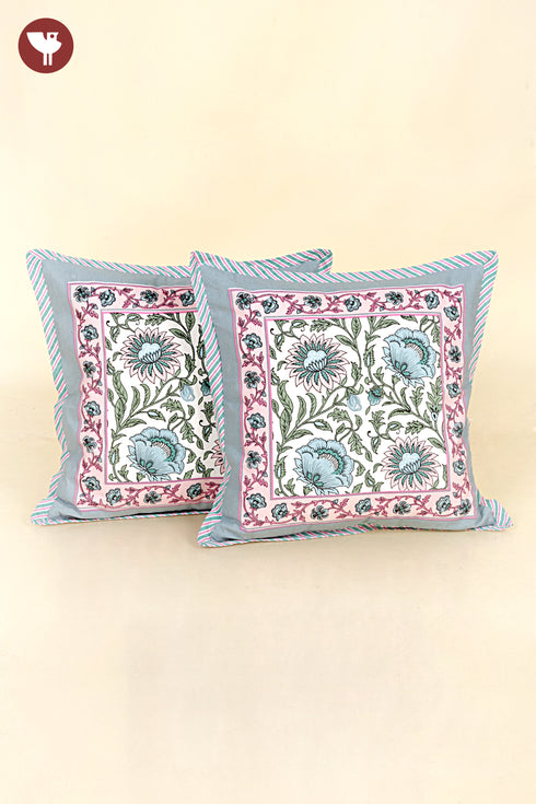 20s Cotton Cushion Cover in Floral Block Print