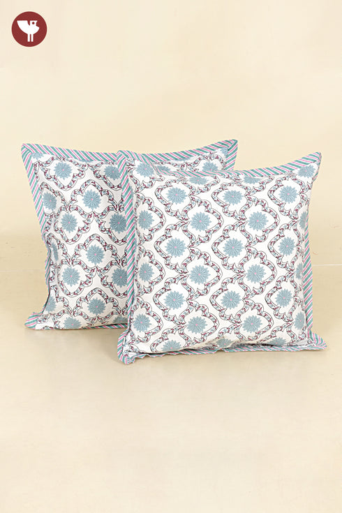 20s Cotton Cushion Cover in Floral Block Print