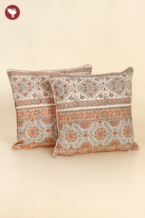 20s Cotton Cushion Cover in Floral Block Print
