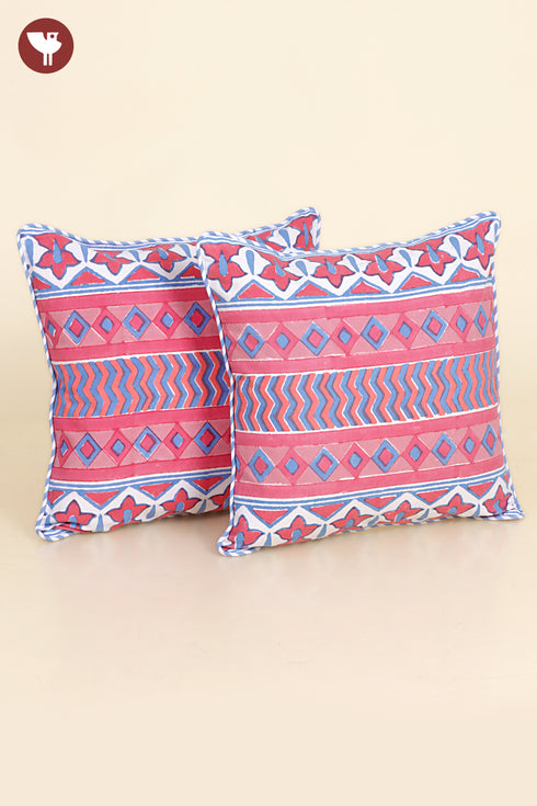 20s Cotton Cushion Cover in Geometric Block Print