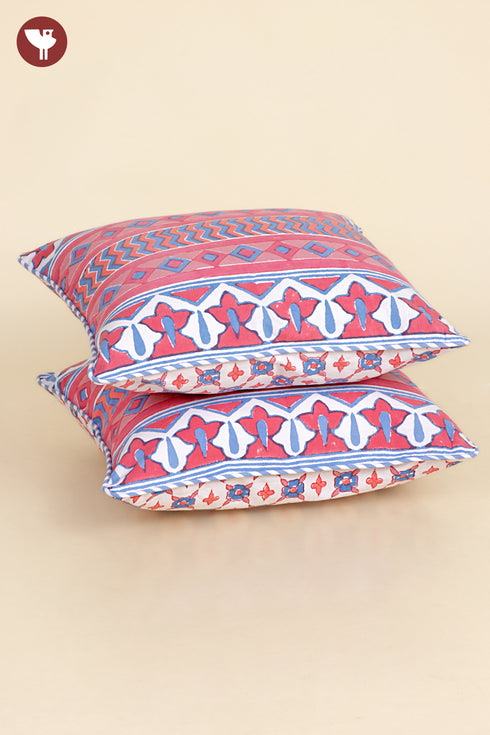 20s Cotton Cushion Cover in Geometric Block Print