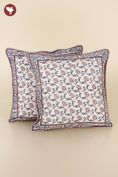 20s Cotton Cushion Cover in Floral Block Print