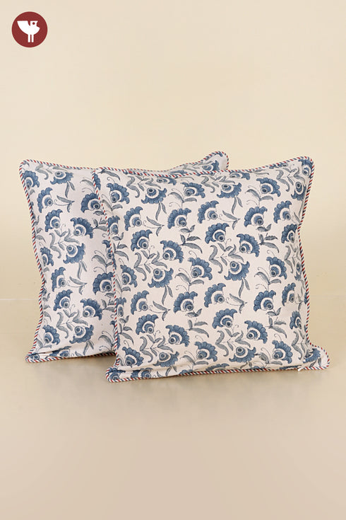 20s Cotton Cushion Cover in Floral Block Print