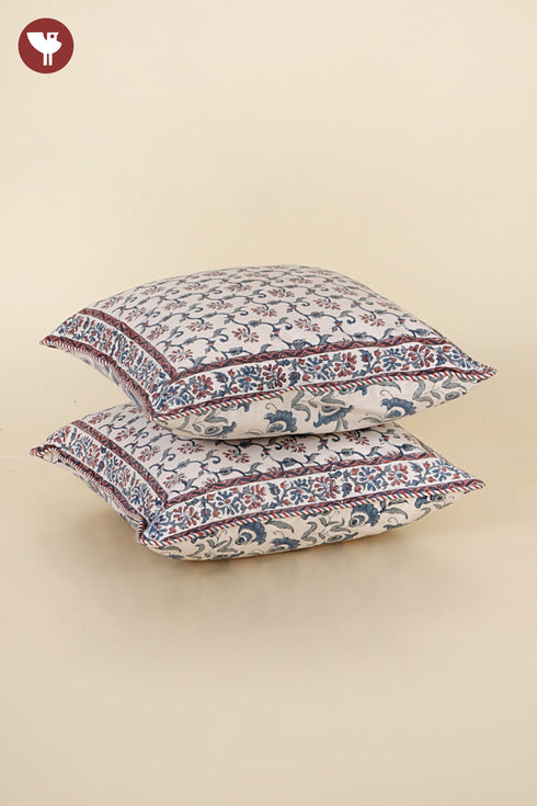 20s Cotton Cushion Cover in Floral Block Print