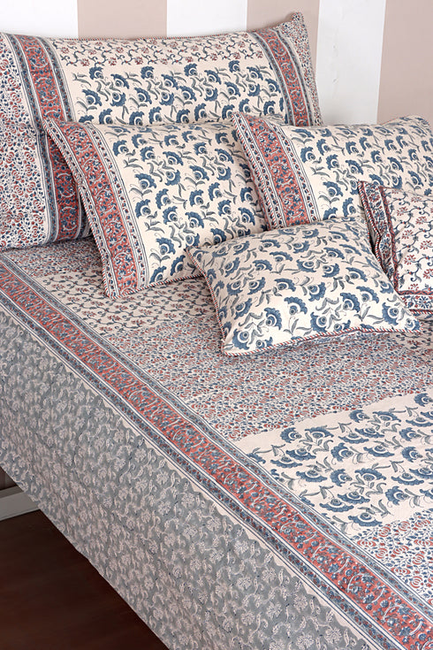 20s Cotton Cushion Cover in Floral Block Print