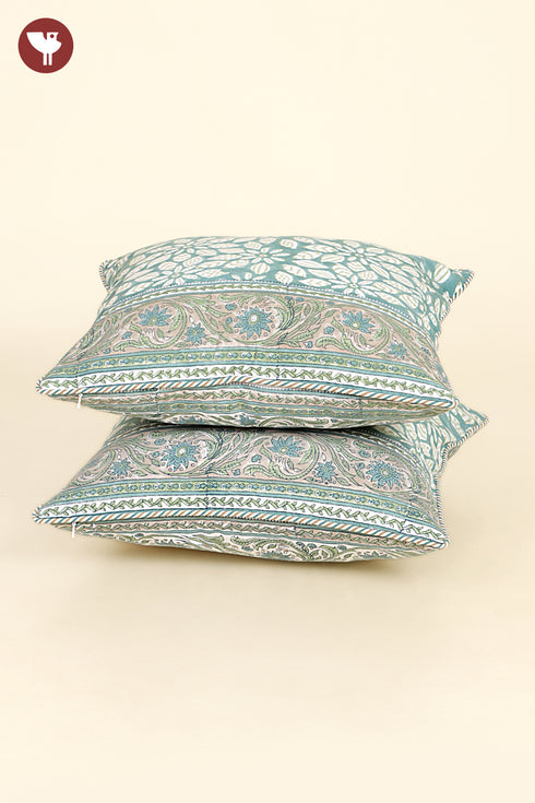 20s Cotton Cushion Cover in Floral Block Print