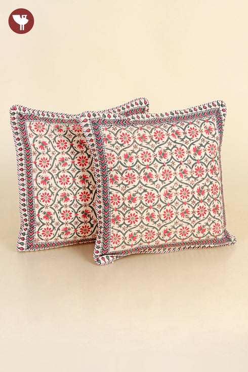 20s Cotton Cushion Cover in Floral Block Print