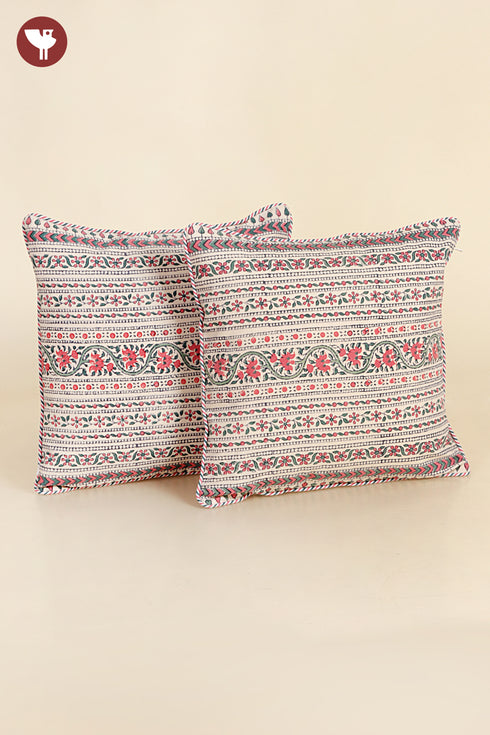20s Cotton Cushion Cover in Floral Block Print