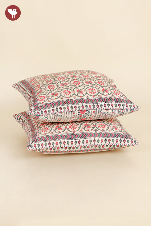 20s Cotton Cushion Cover in Floral Block Print