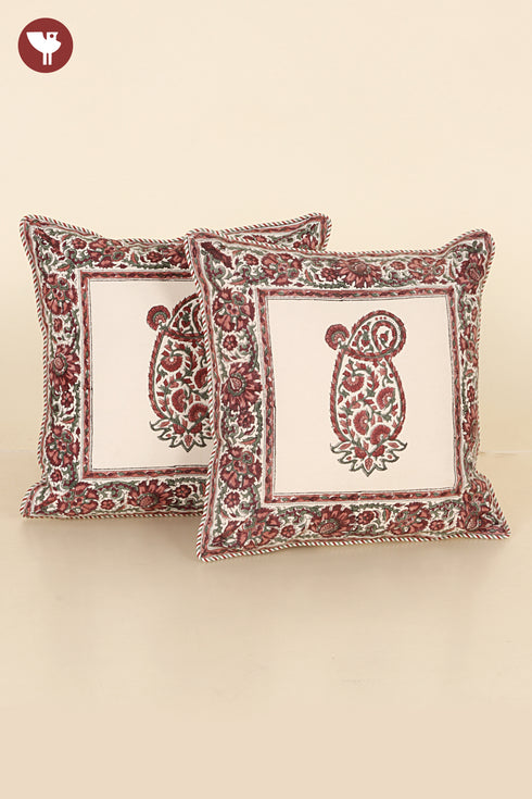 20s Cotton Cushion Cover in Paisley Floral Block Print