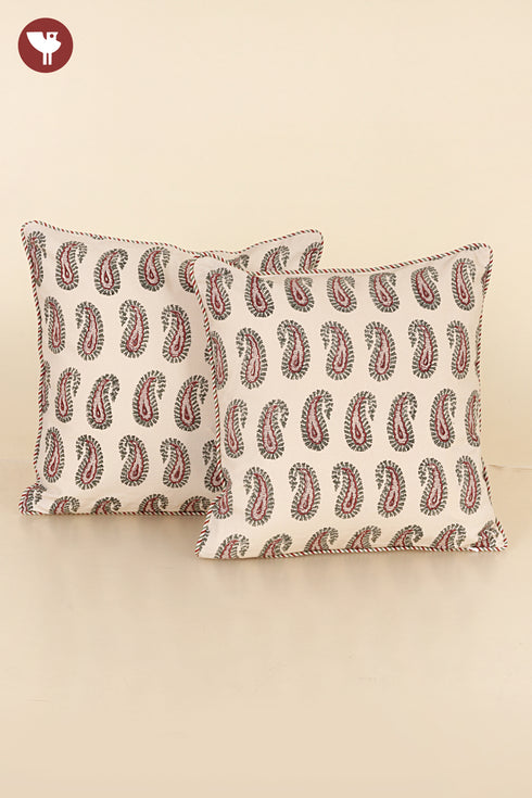 20s Cotton Cushion Cover in Paisley Floral Block Print