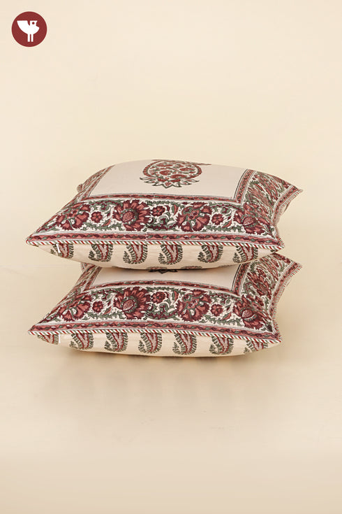 20s Cotton Cushion Cover in Paisley Floral Block Print